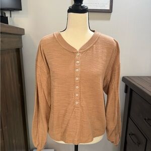 Aerie Camel Button-Down Knit Top